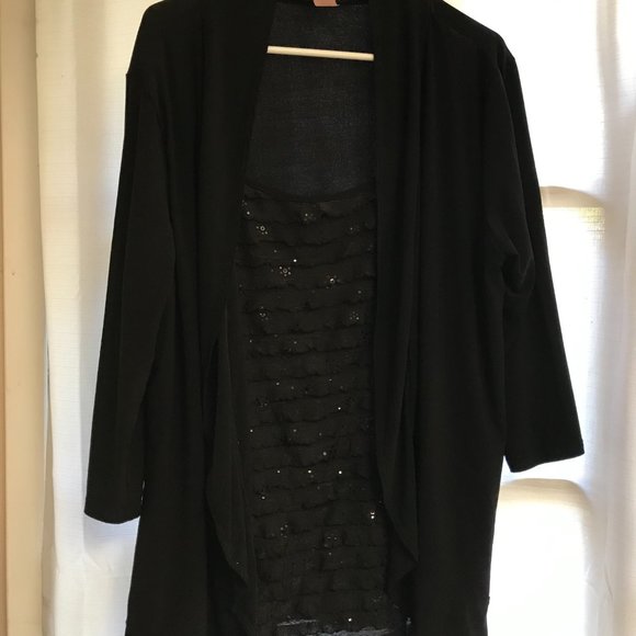 American City Wear 3X black jacket tunic with sparkly mock tank attached. - Picture 2 of 16